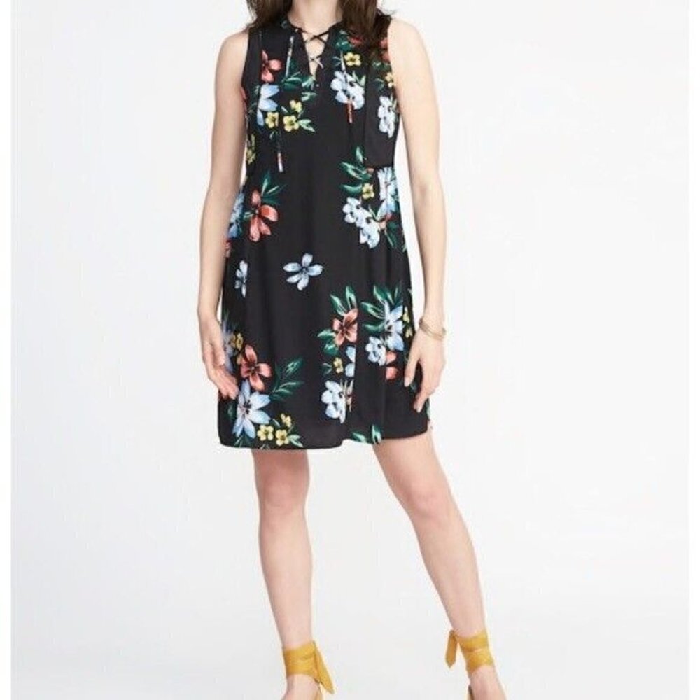 Old Navy Sleeveless Lace Up Floral Dress Summer Boho Cottage M